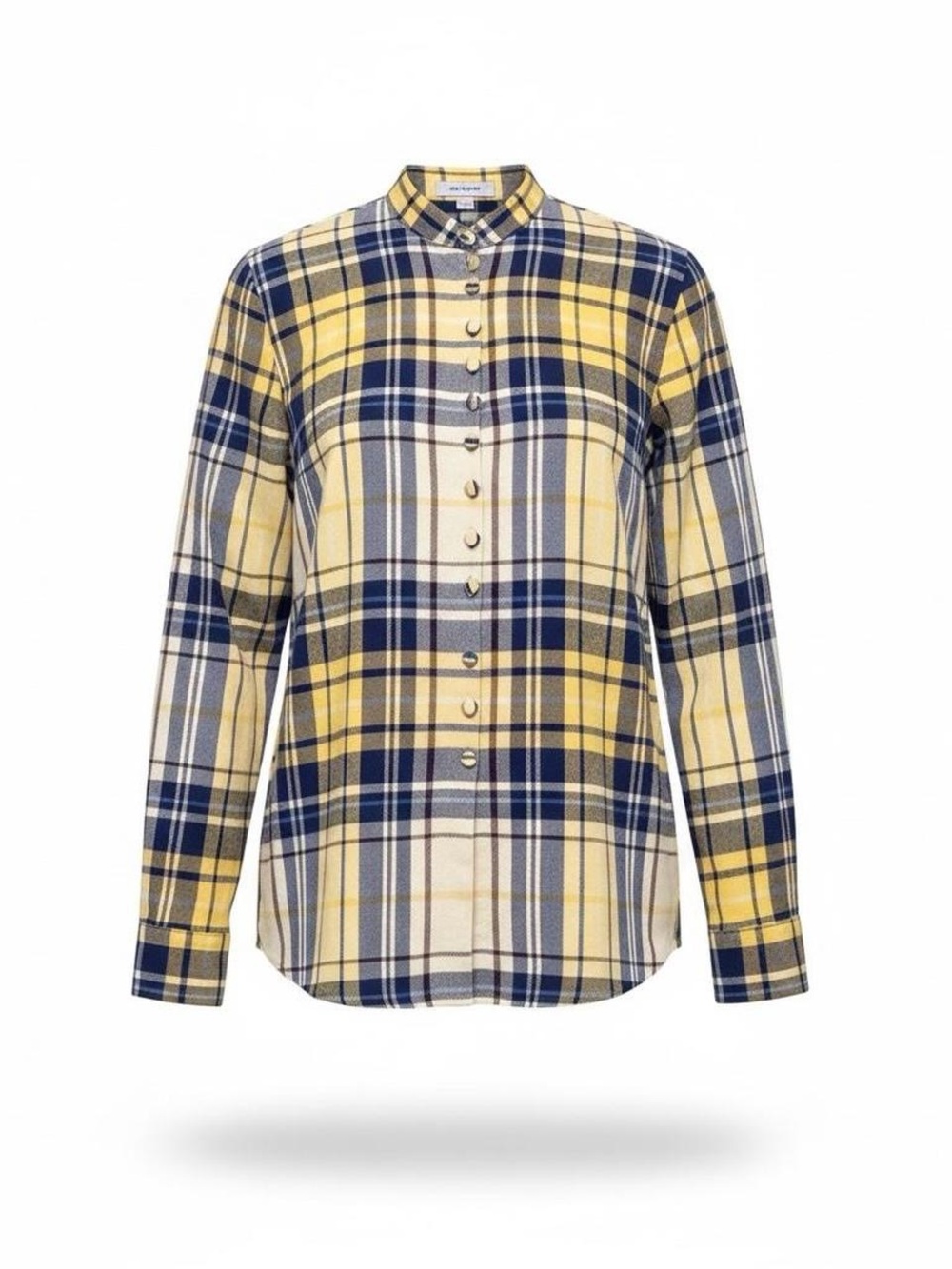 Alain Yellow Navy Plaid Button-Down Shirt